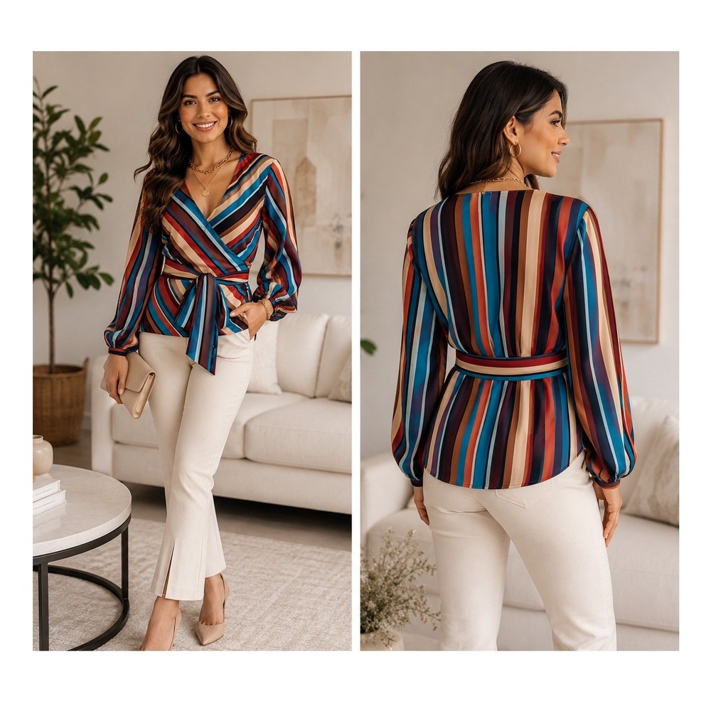 INC International Concepts Multi Color Striped Wrap Top Size XS NWT